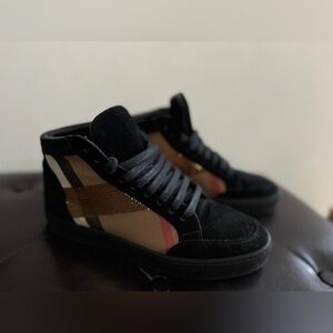 Burberry Vintage Check Cotton Suede High Top Sneakers Black